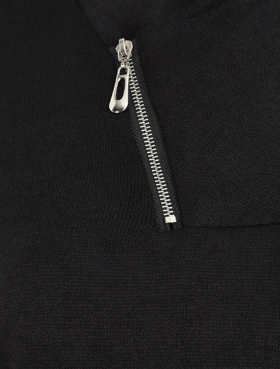 Pull fin à col V fantaisie zippé - Noir - 3