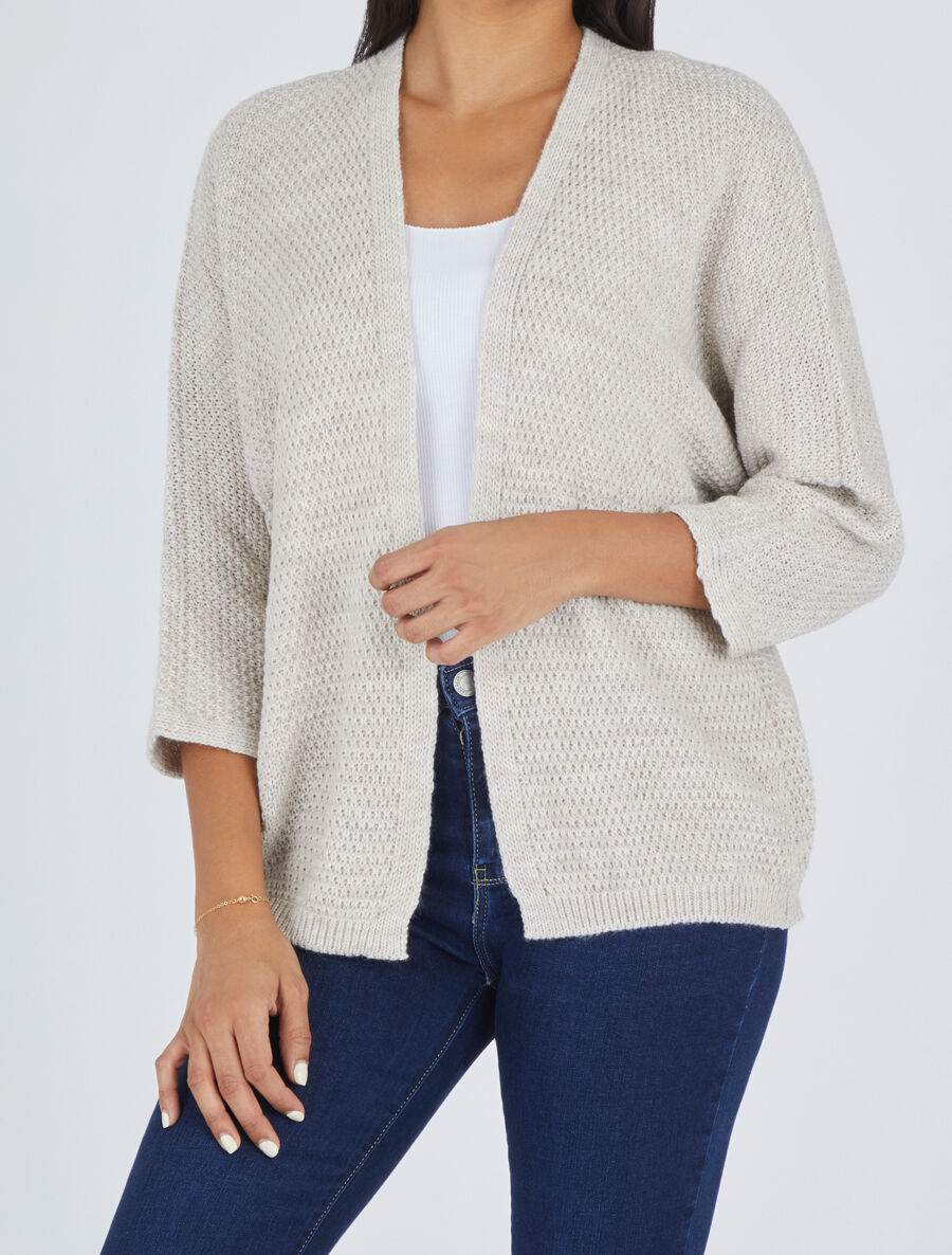 Gilet mi-long ouvert uni - Beige - 4