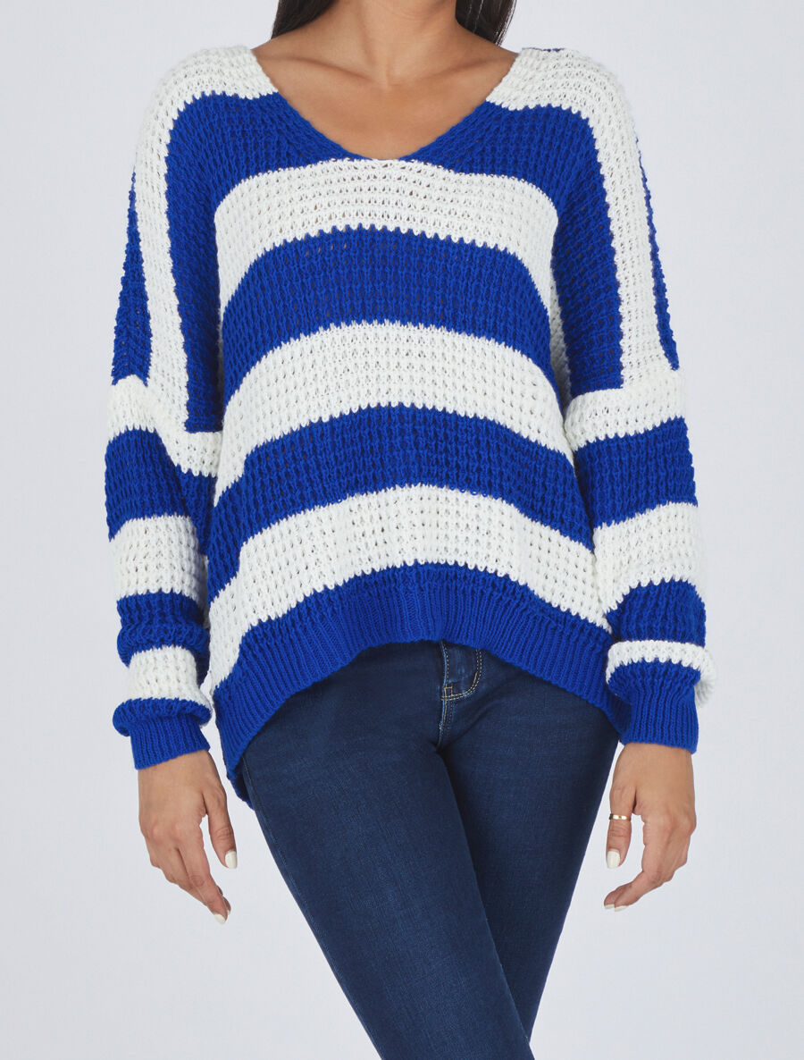 Pull rayé ample - Bleu électrique - 4