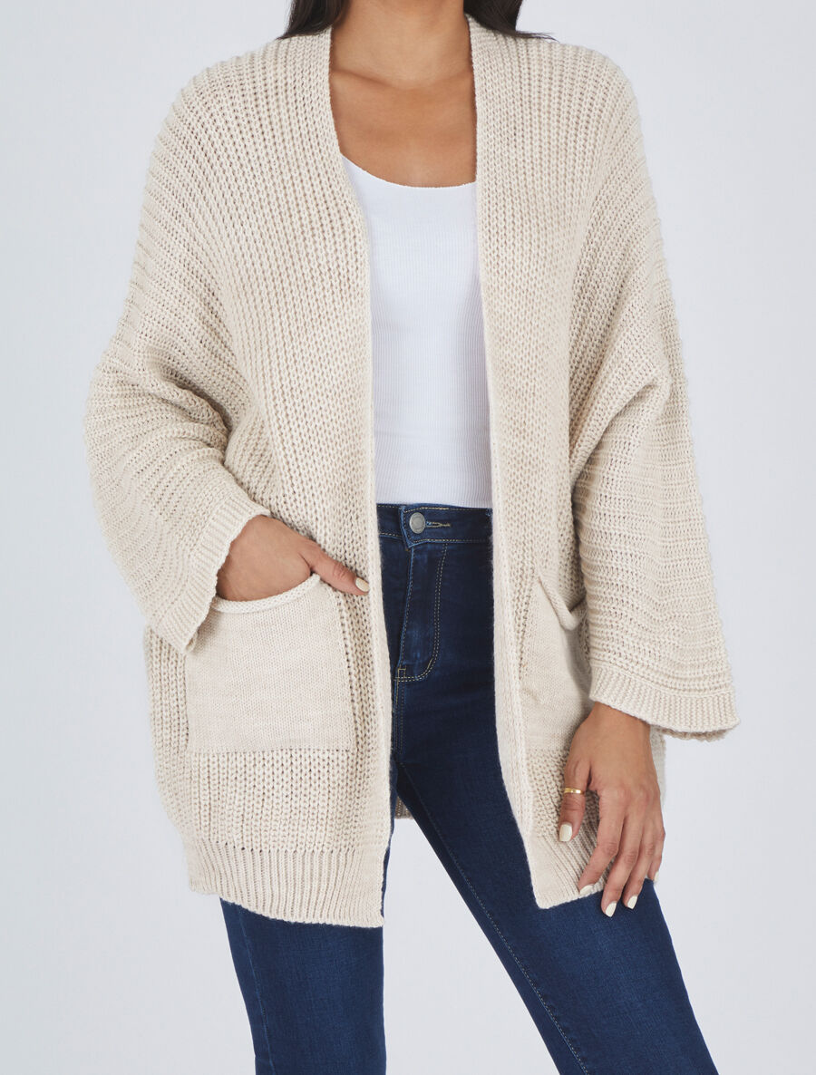 Gilet mi-long ample - Beige - 4