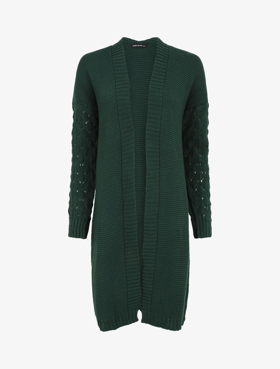 Gilet long uni à manches longues - Vert sapin - 1