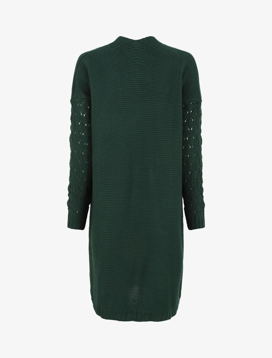 Gilet long uni à manches longues - Vert sapin - 2