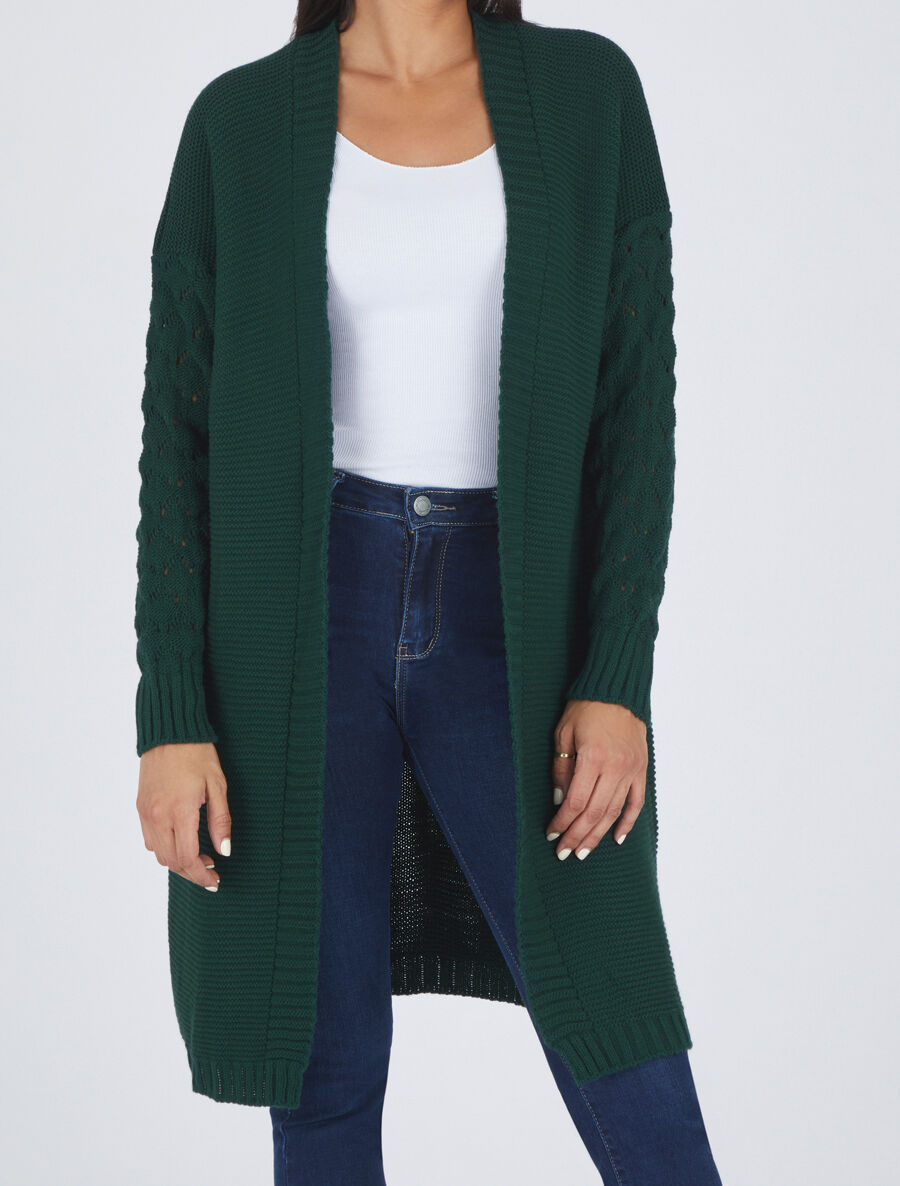 Gilet long uni à manches longues - Vert sapin - 4