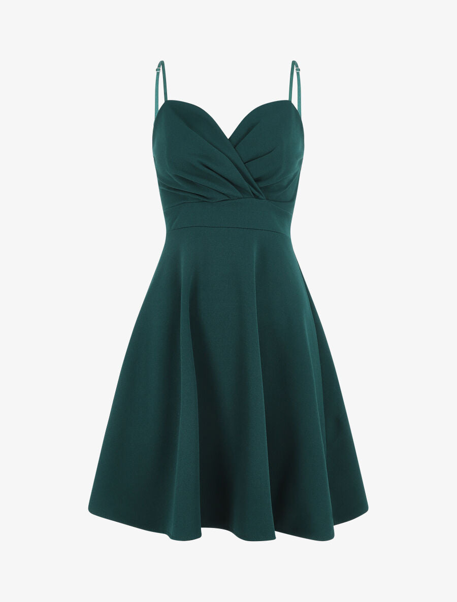 Robe patineuse courte à bretelles - Vert sapin - 5