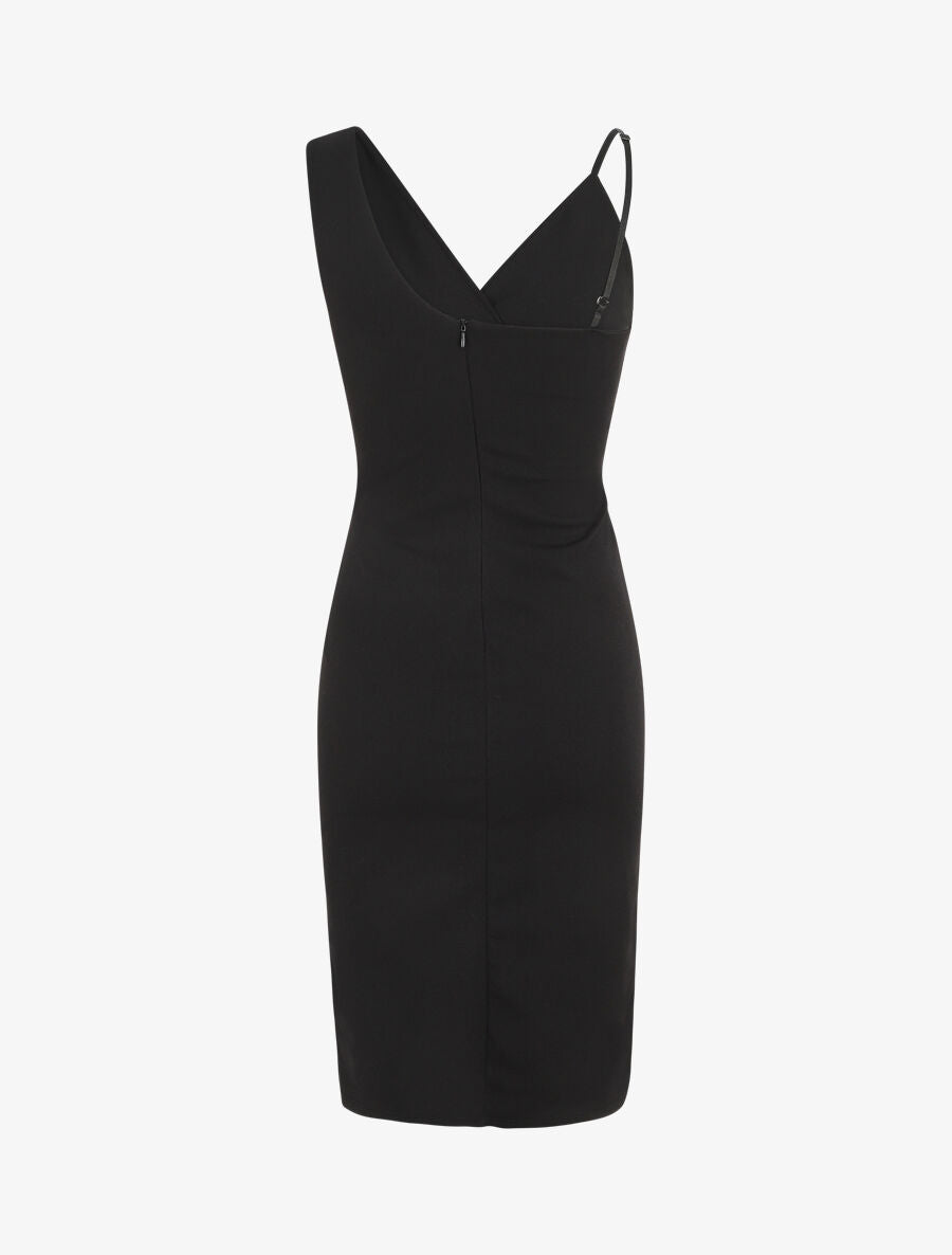 Robe ajustée portefeuille à bretelles asymétriques - Noir - 2