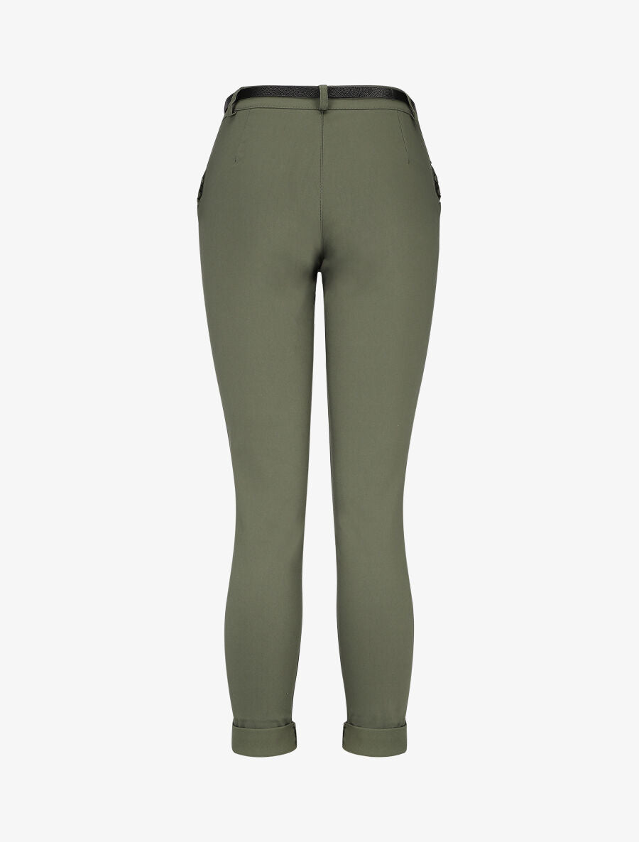 Pantalon 7/8 à revers et poches volantées - Kaki - 2