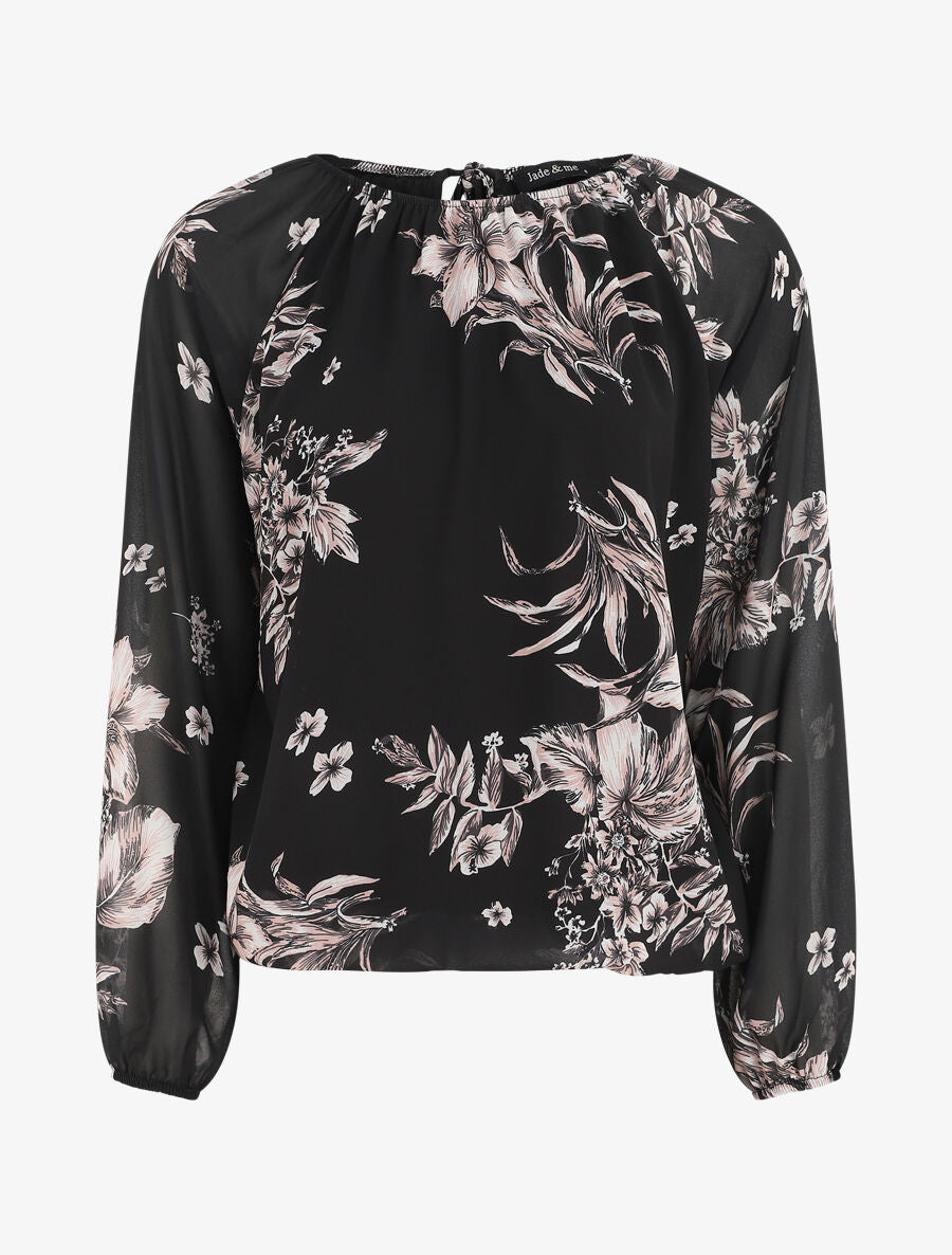 Blouse en voile à imprimé floral - Noir - 4