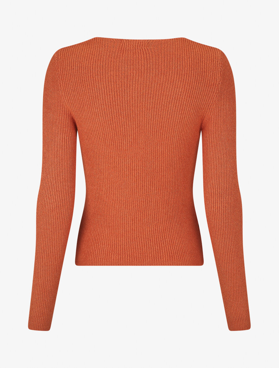 Pull côtelé uni col carré - Orange - 2