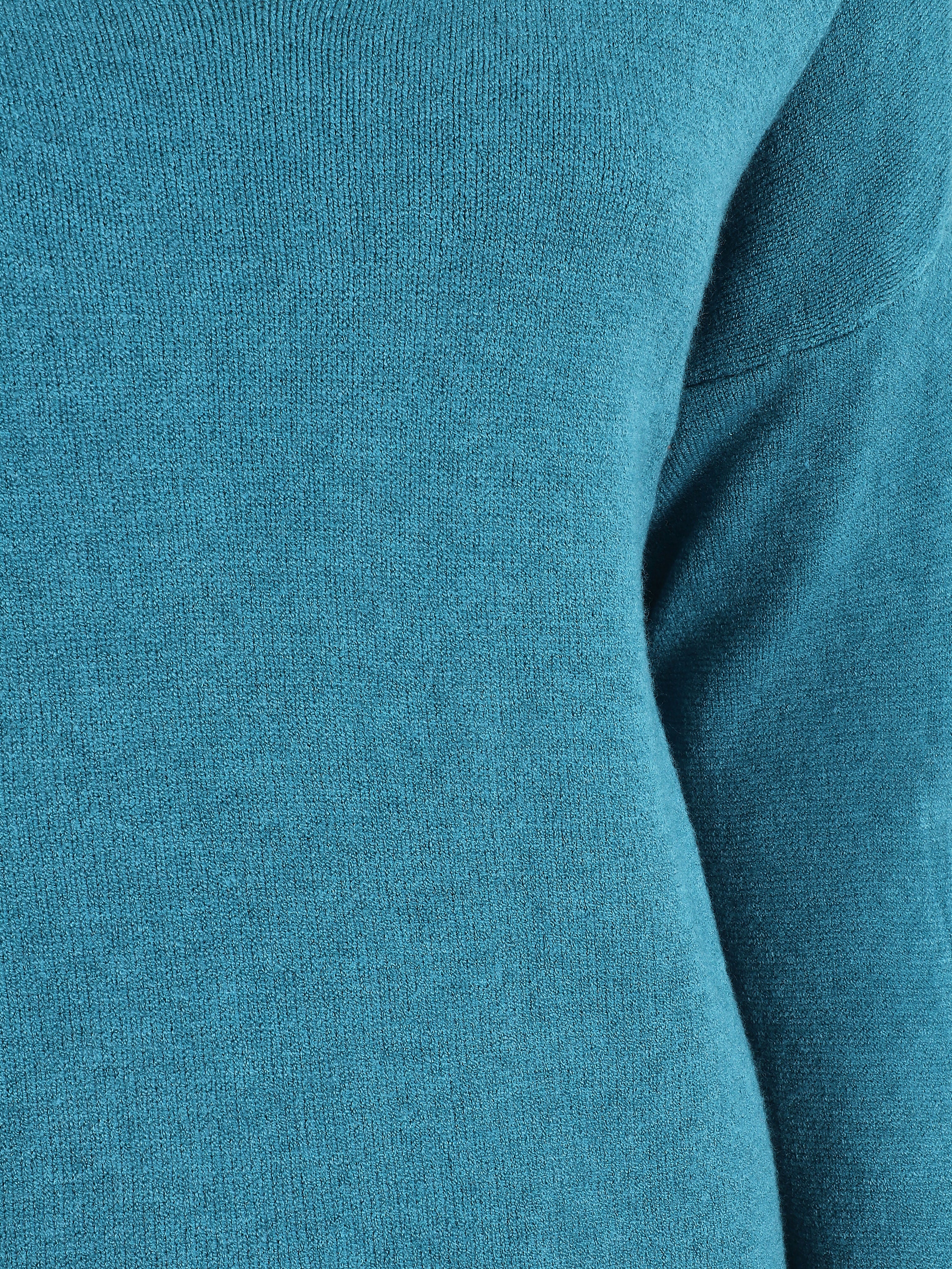 Pull ample uni col V - Bleu canard - 3