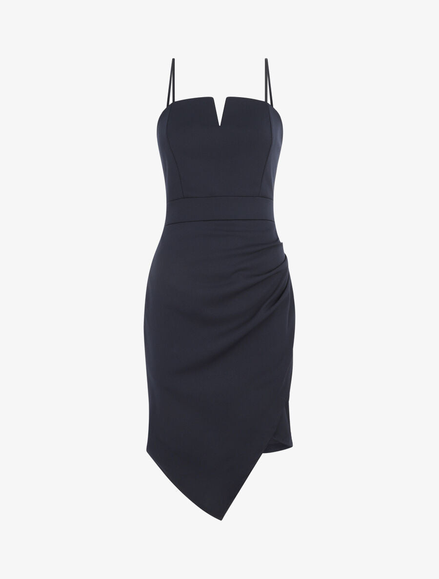 Robe ajustée effet drapé et fines bretelles - Marine - 4