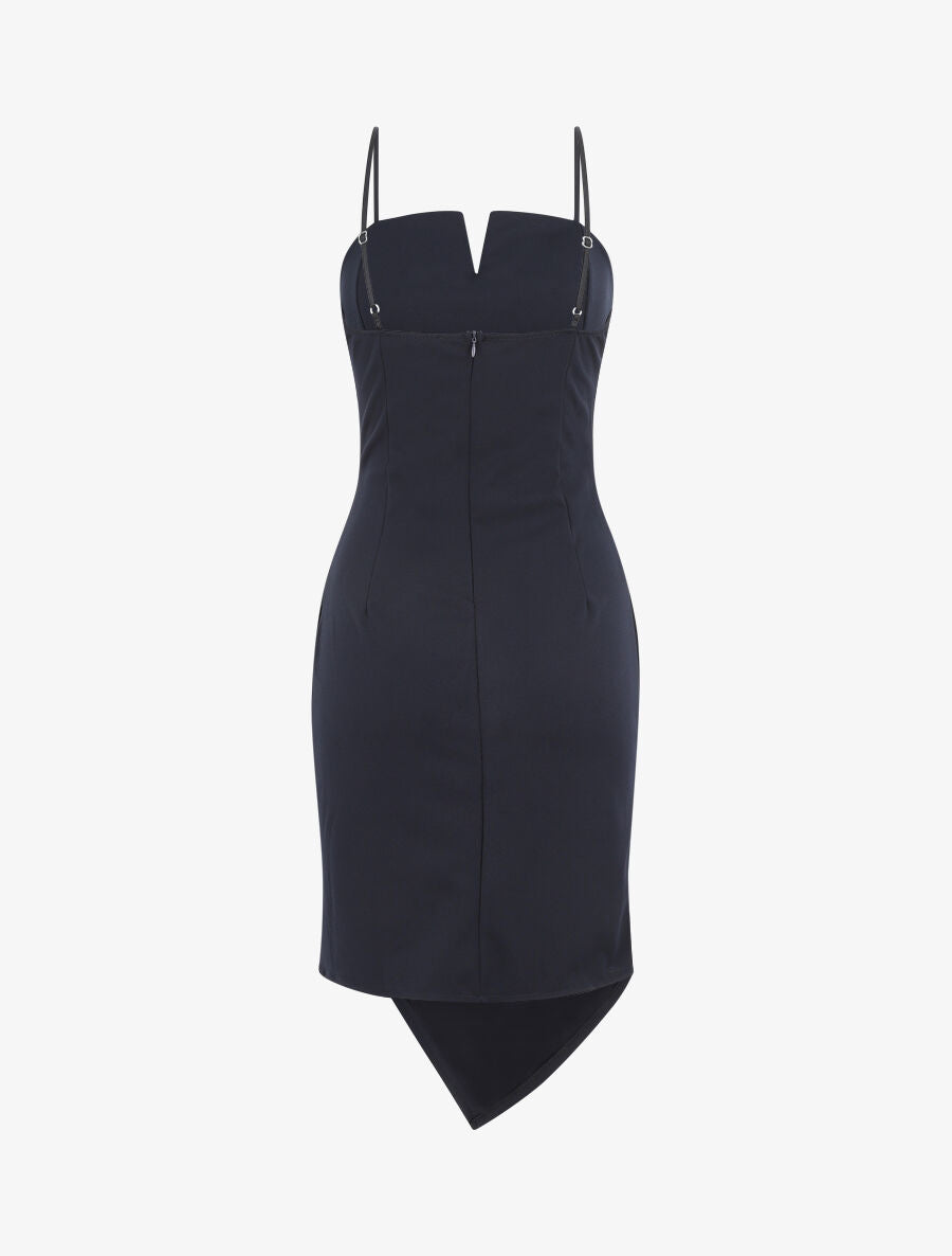 Robe ajustée effet drapé et fines bretelles - Marine - 2