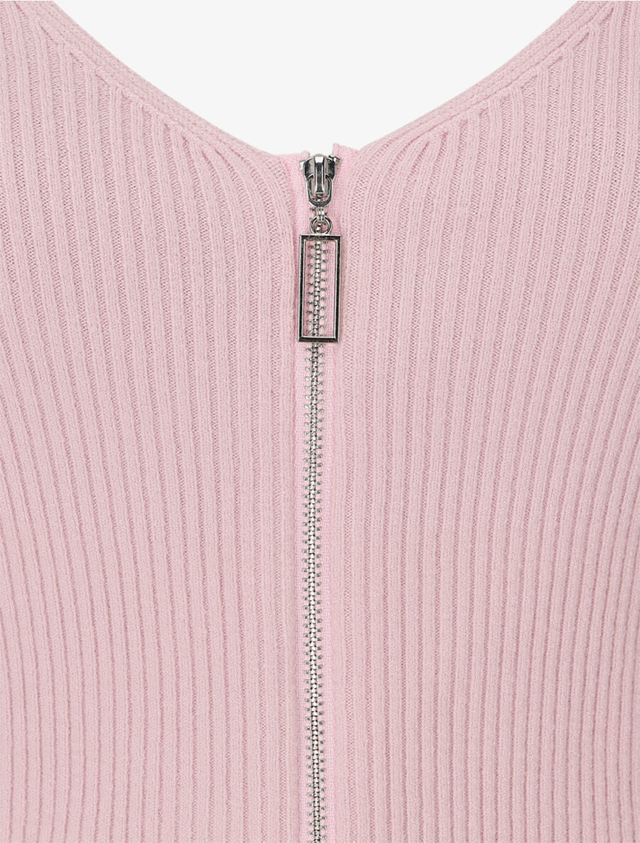Pull côtélé à zip - Rose - 4