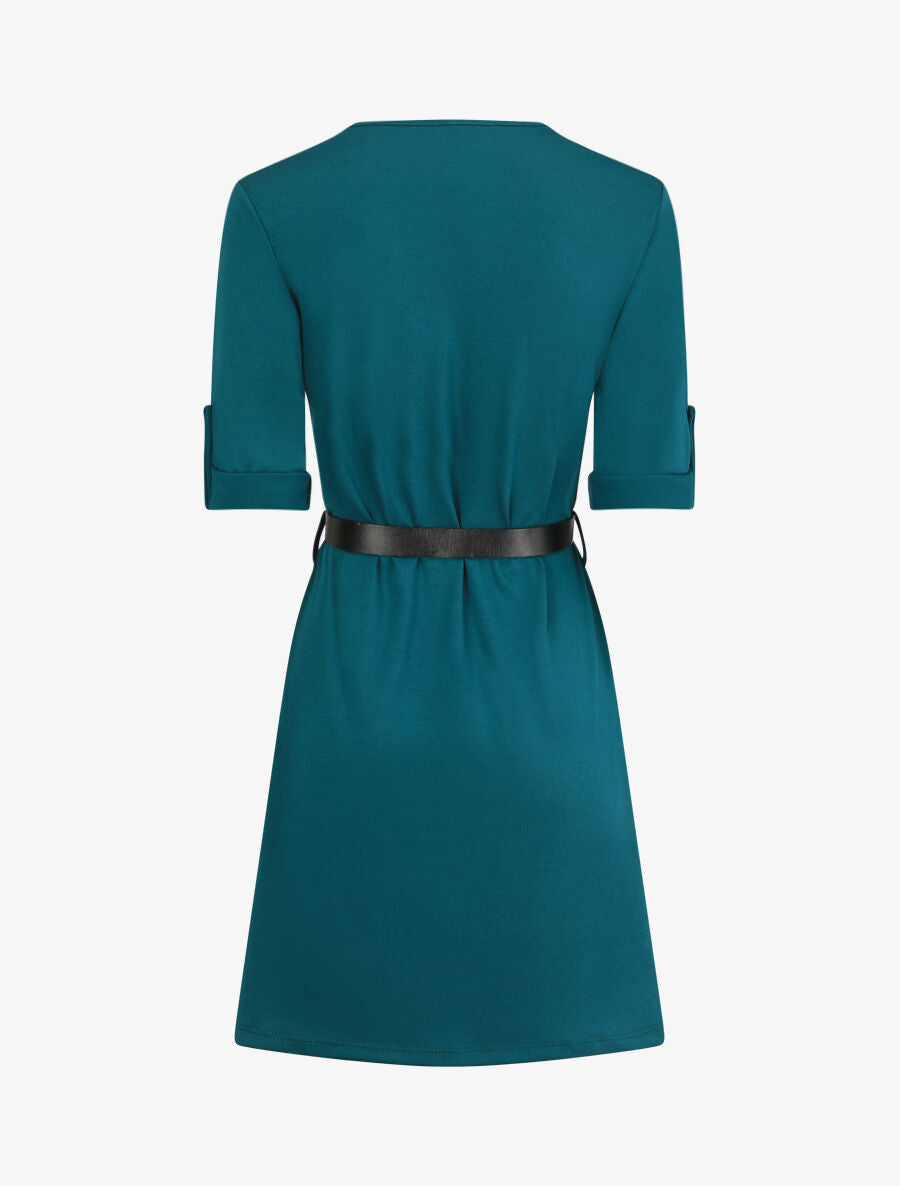 Robe uni coupe droite à col zippé - Bleu canard - 2
