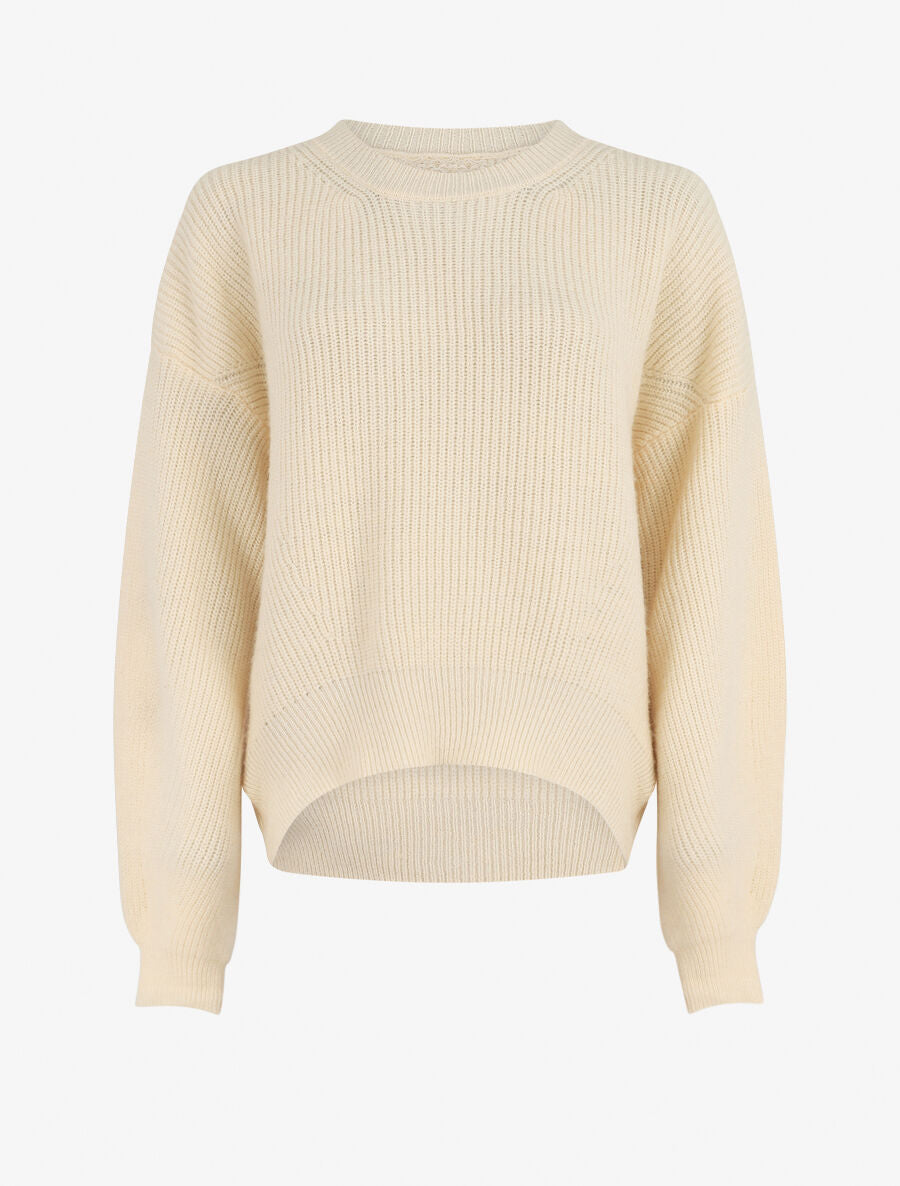 Pull uni à col rond - Beige - 2