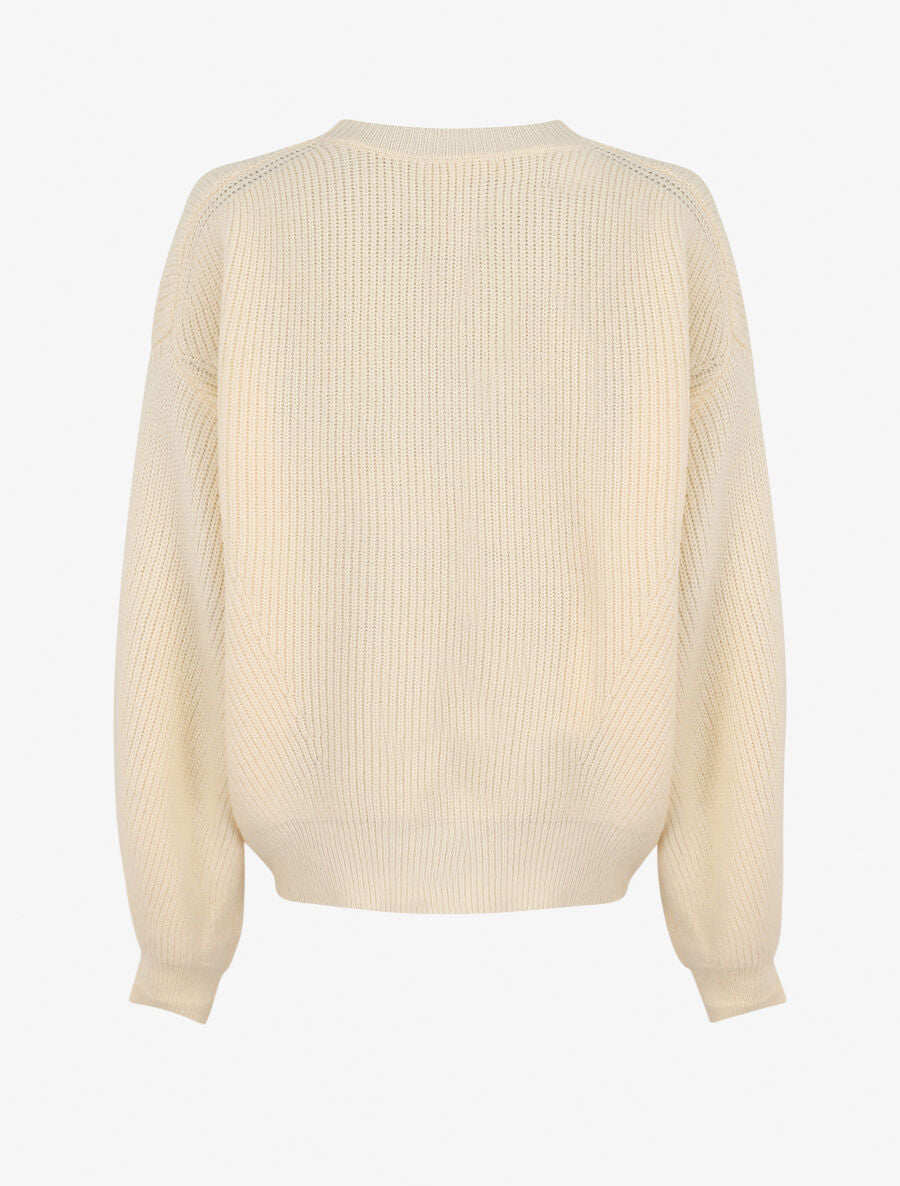 Pull uni à col rond - Beige - 3