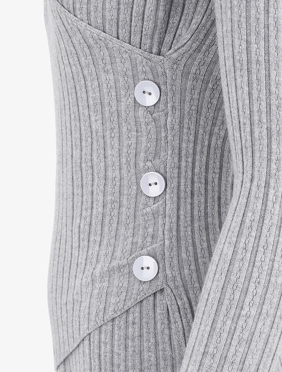 Pull uni côtelé croisé - Gris - 3