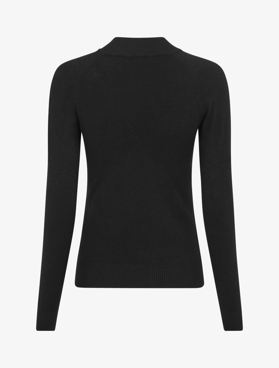 Pull uni à col montant et boutons décoratifs - Noir - 2