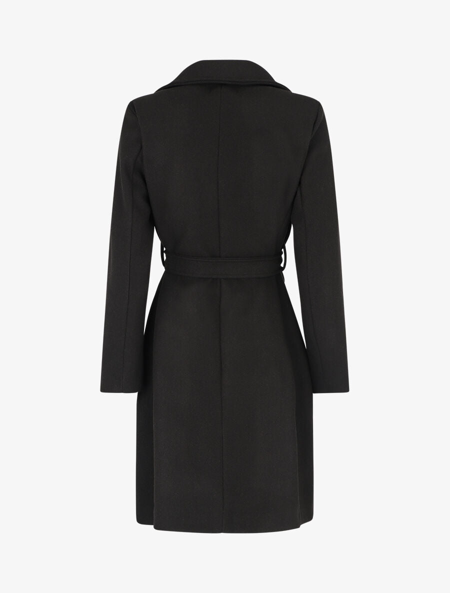 Manteau long ceinturé à col cranté - Noir - 2