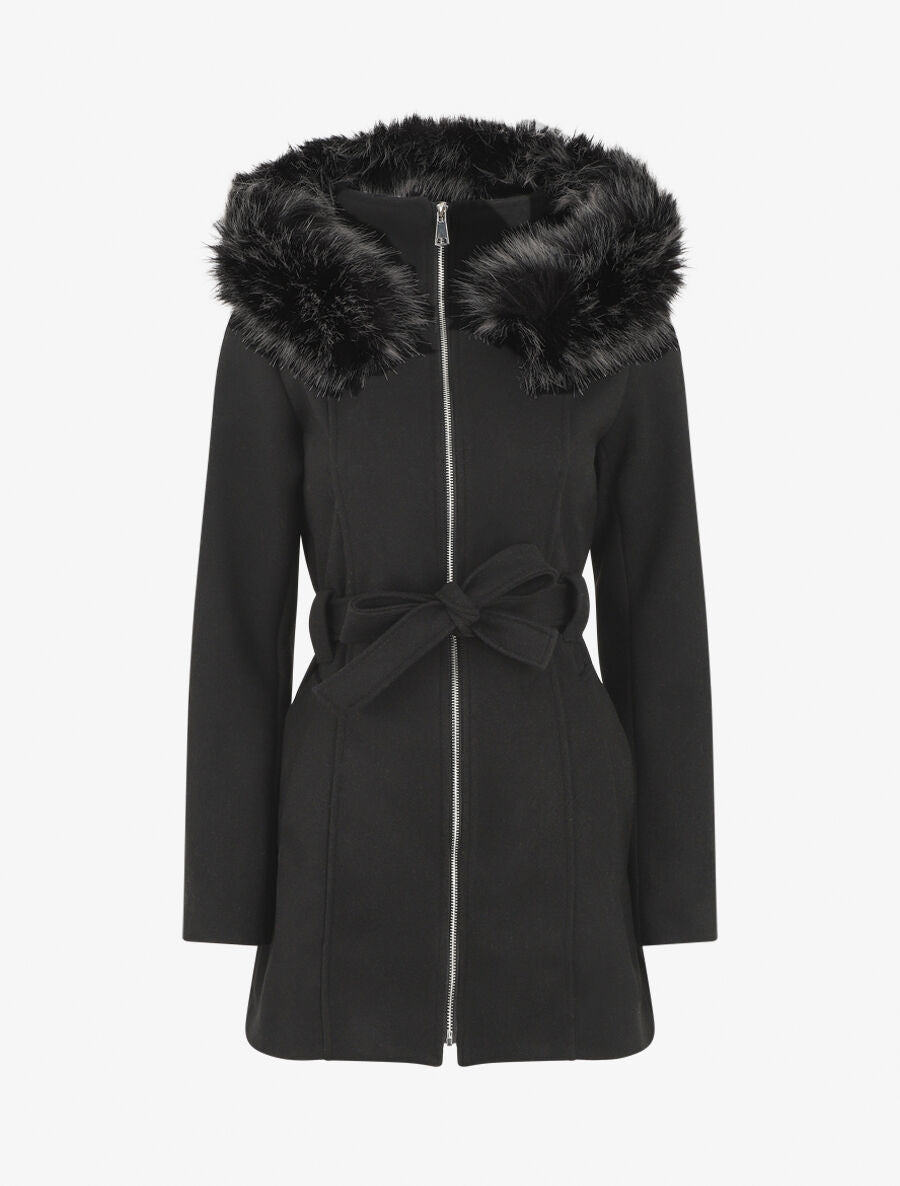 Manteau ajusté à capuche amovible - Noir - 1