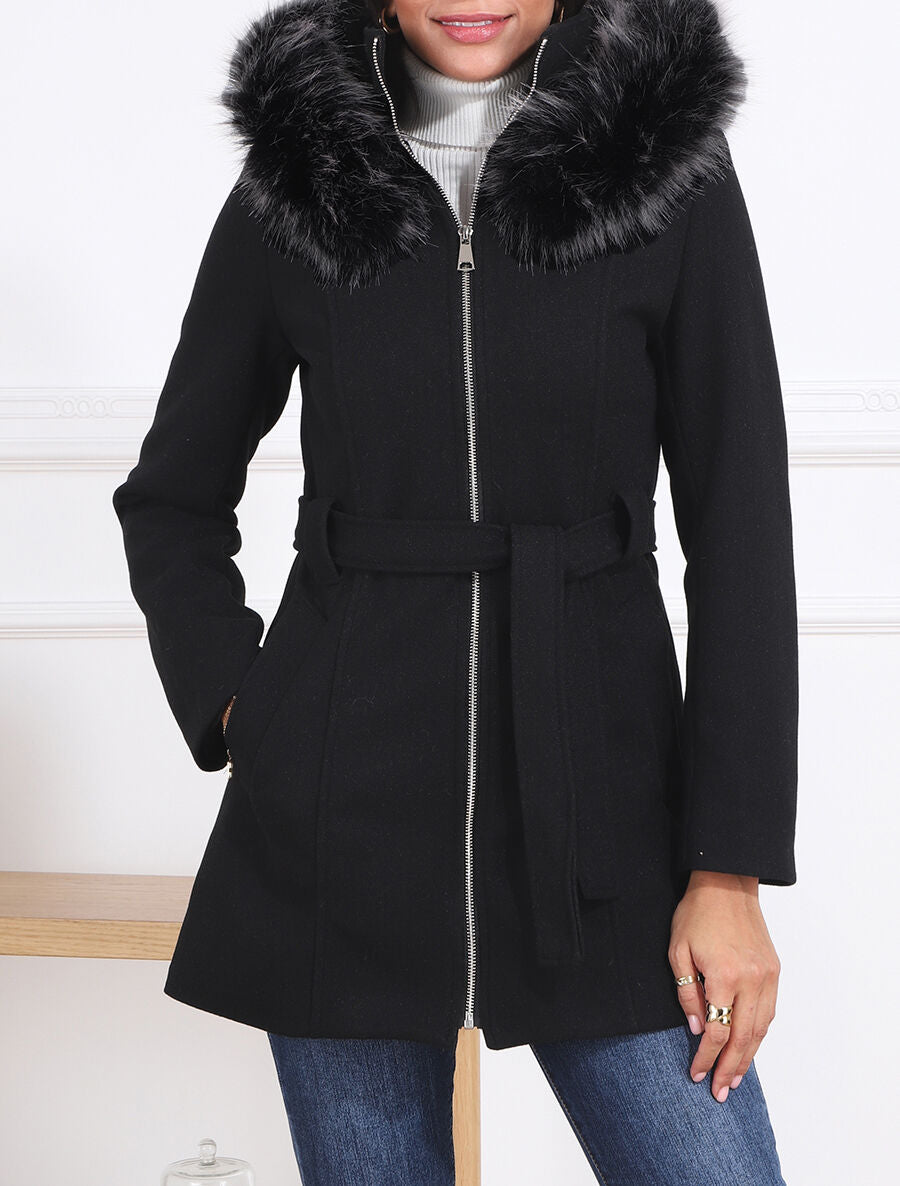Manteau ajusté à capuche amovible - Noir - 4
