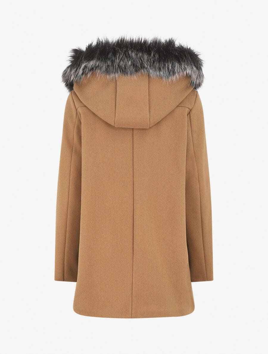 Manteau droit à capuche amovible - Camel - 2