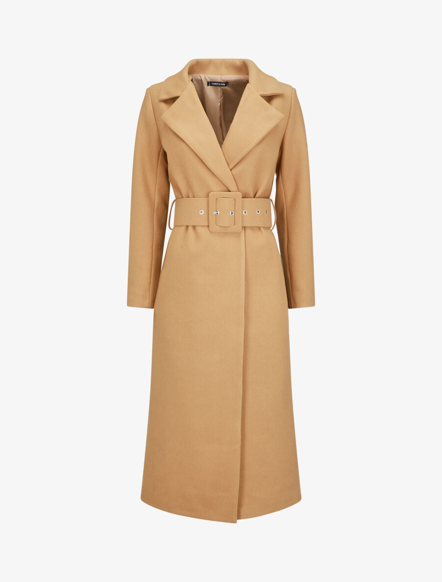 Manteau long boutonné et ceinturé - Camel - 5