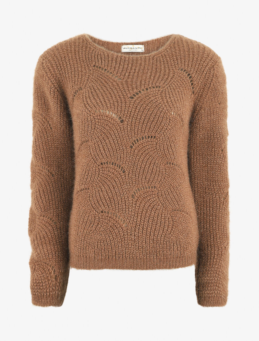 Pull uni duveteux - Camel - 1