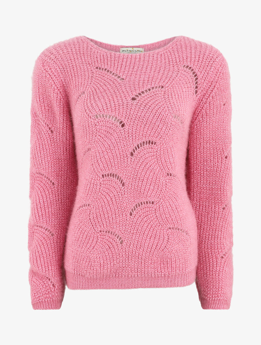 Pull uni duveteux - Rose - 1