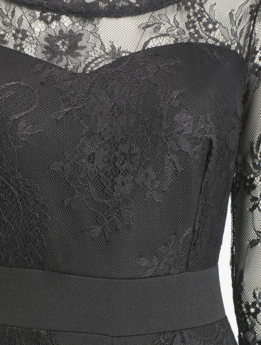 Combinaison à manches en dentelle - Noir - 3
