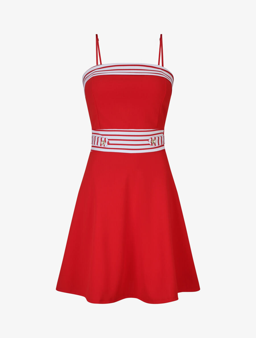 Robe patineuse à buste et taille rayés - Rouge - 1