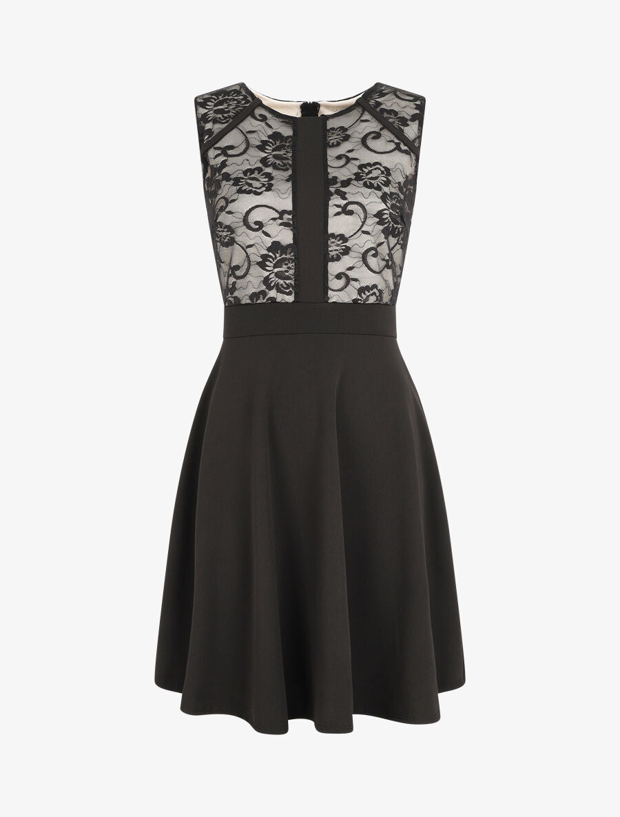Robe courte patineuse à dentelle - Beige - 5