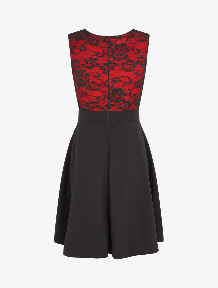 Robe courte patineuse à dentelle - Rouge - 2