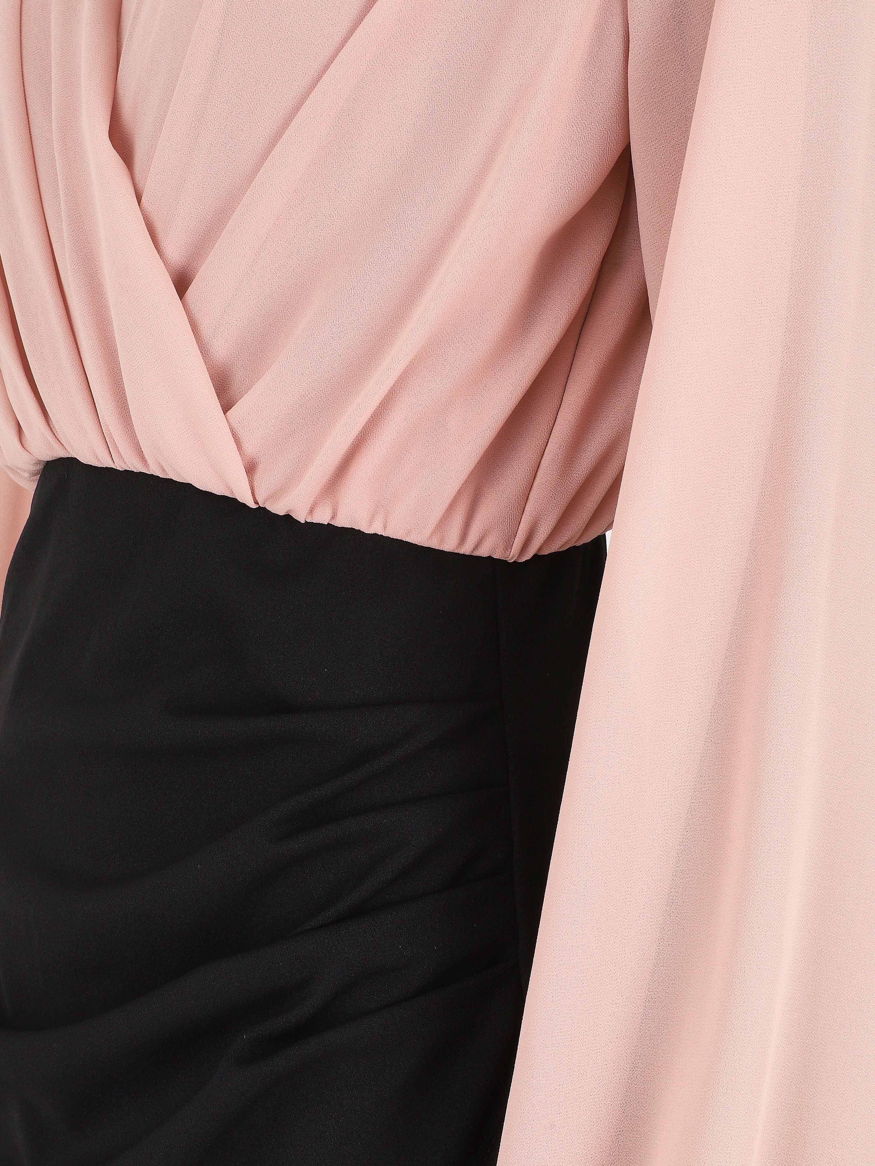 Robe drapée style portefeuille - Rose/noir - 3