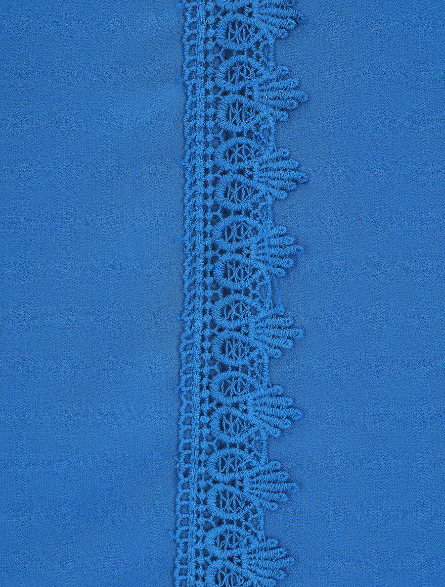 Blouse en voile unie à col brodé - Bleu roi - 3