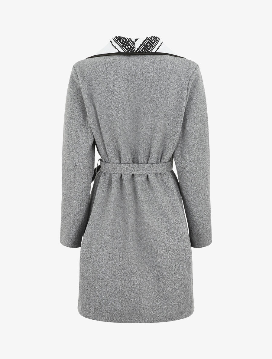 Manteau ceinturé à imprimé grec - Gris - 2