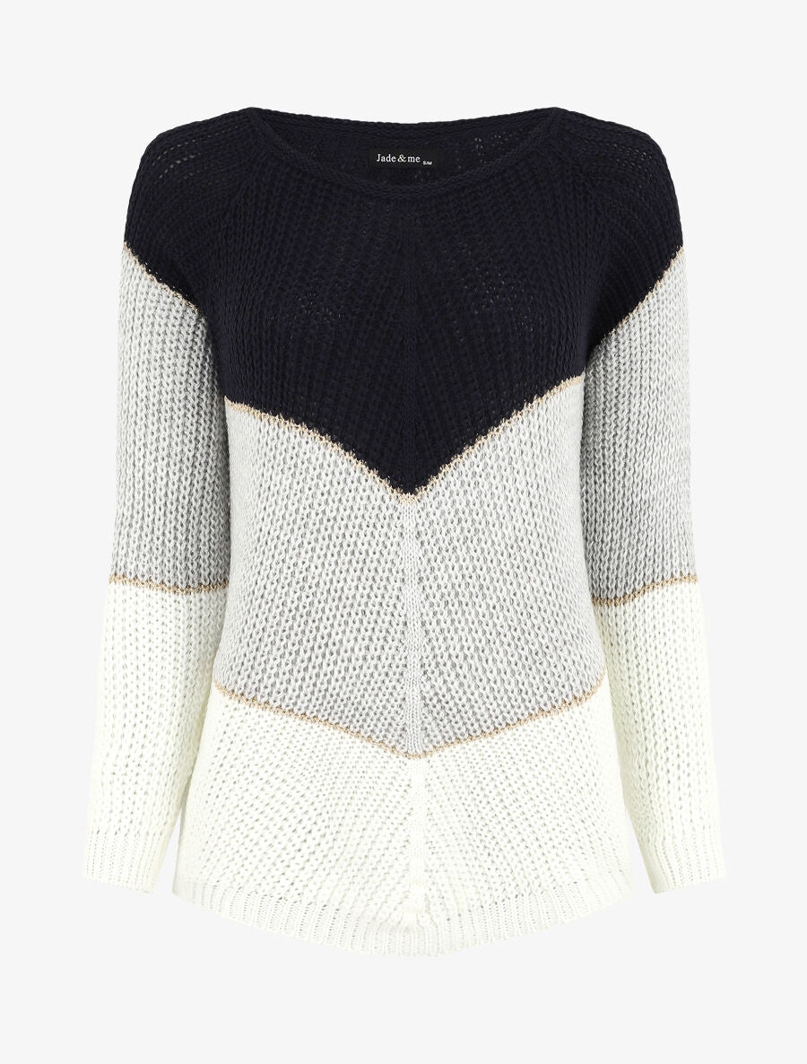 Pull en maille à motif V irisés - Marine - 1