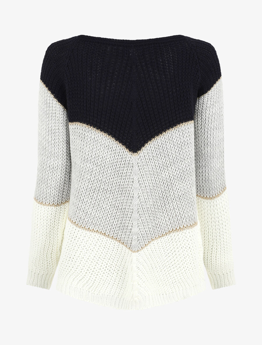 Pull en maille à motif V irisés - Marine - 2