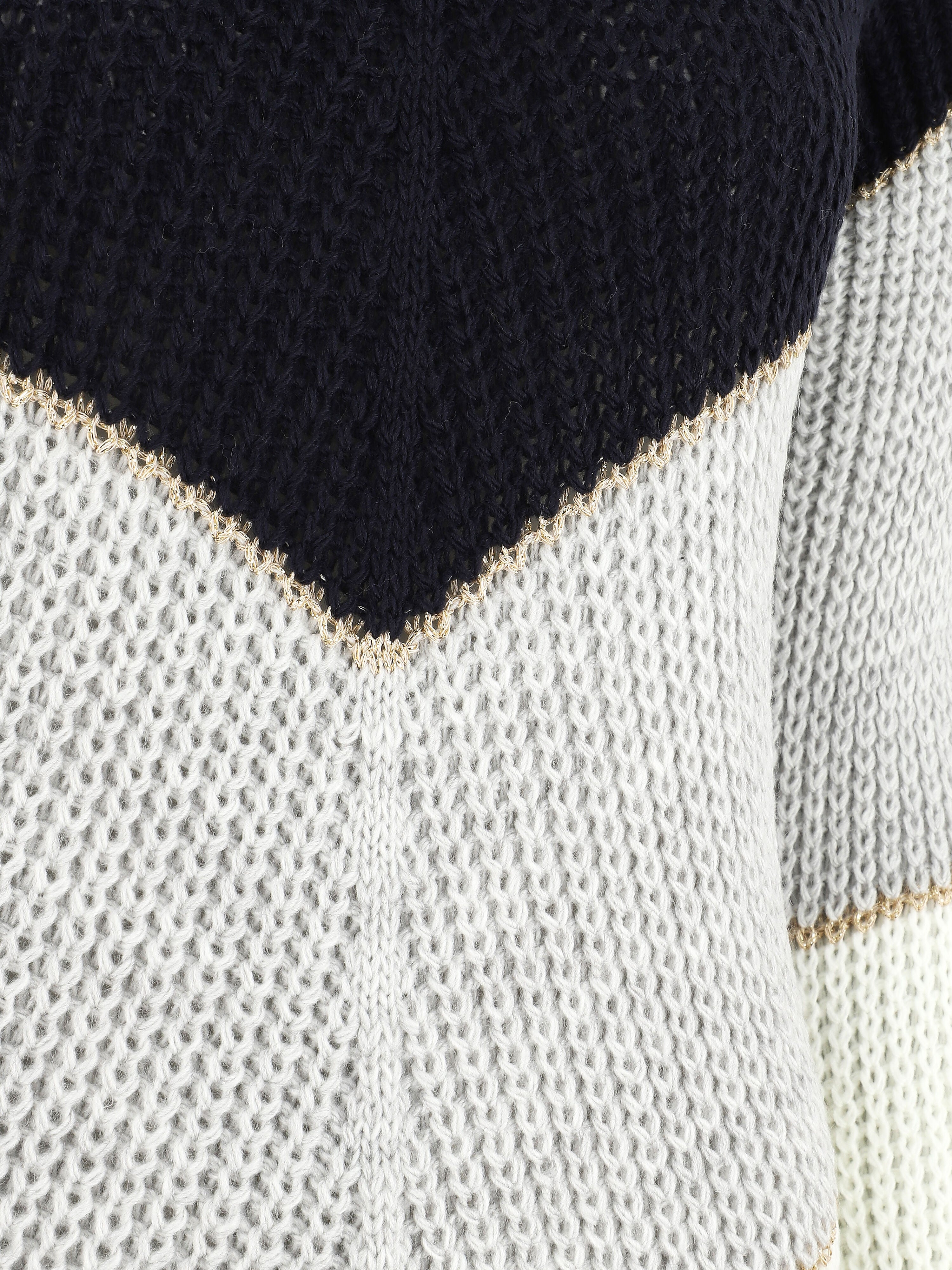 Pull en maille à motif V irisés - Marine - 3