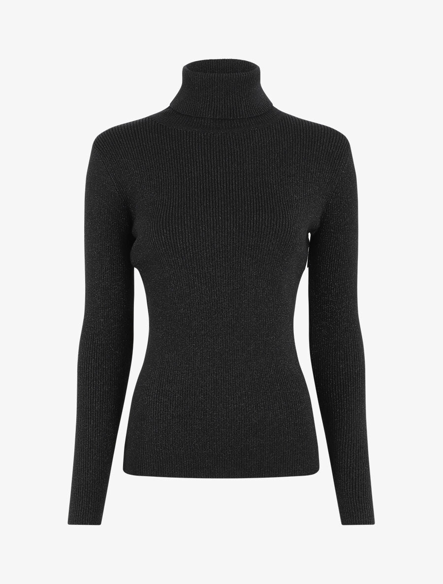 Pull col roulé ajusté et irisé - Noir - 1