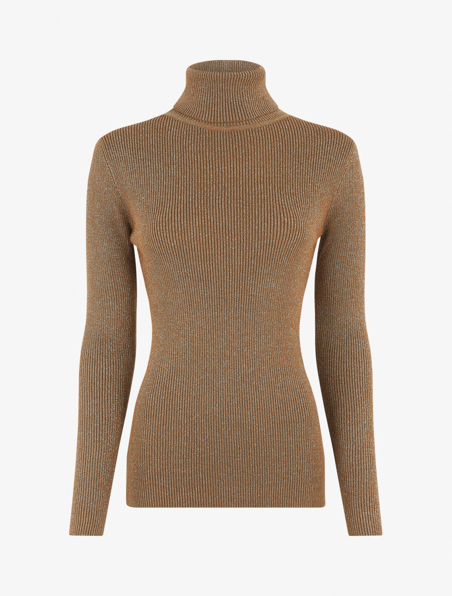 Pull col roulé ajusté et irisé - Camel - 1