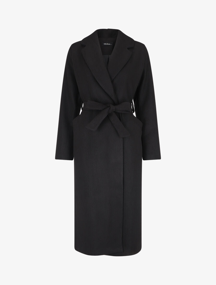 Manteau long ceinturé - Noir - 1