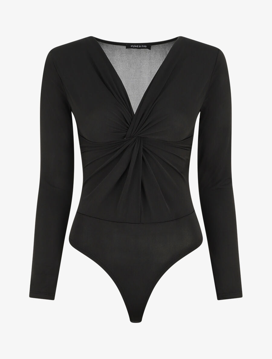 Body uni à col V - Noir - 1
