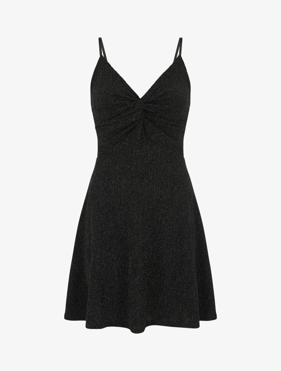 Robe patineuse pailletée à bretelles - Noir - 1