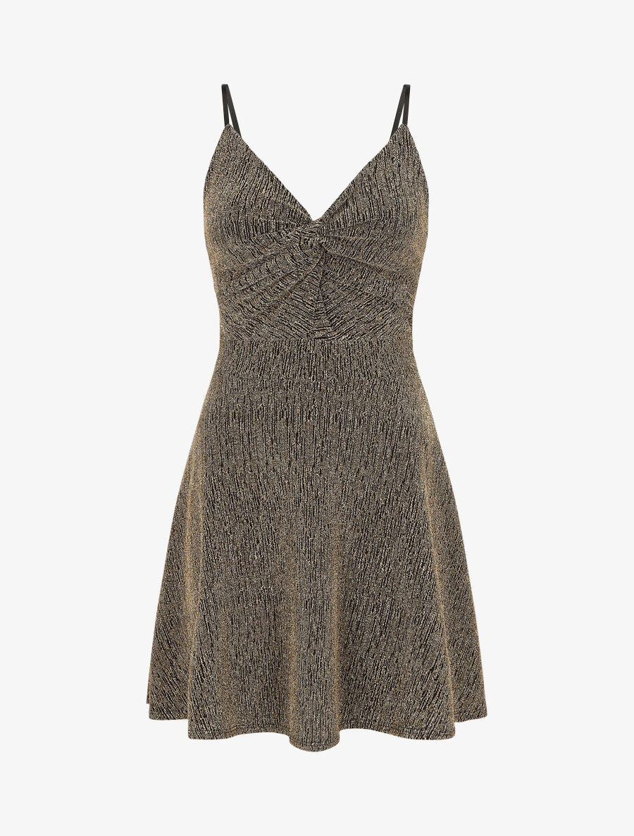 Robe patineuse pailletée à bretelles - Or - 1