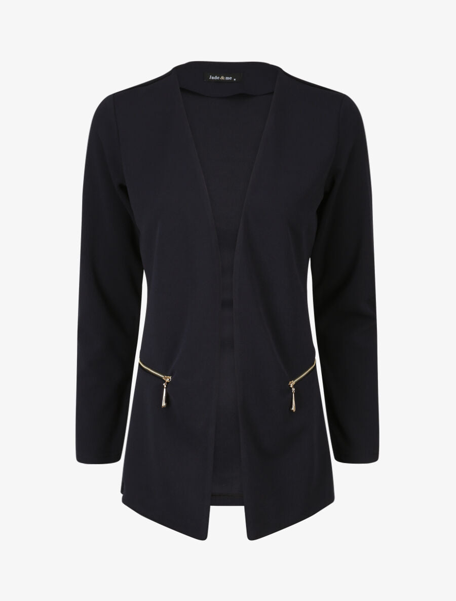 Veste fluide à poches zippées et col droit - Marine - 4