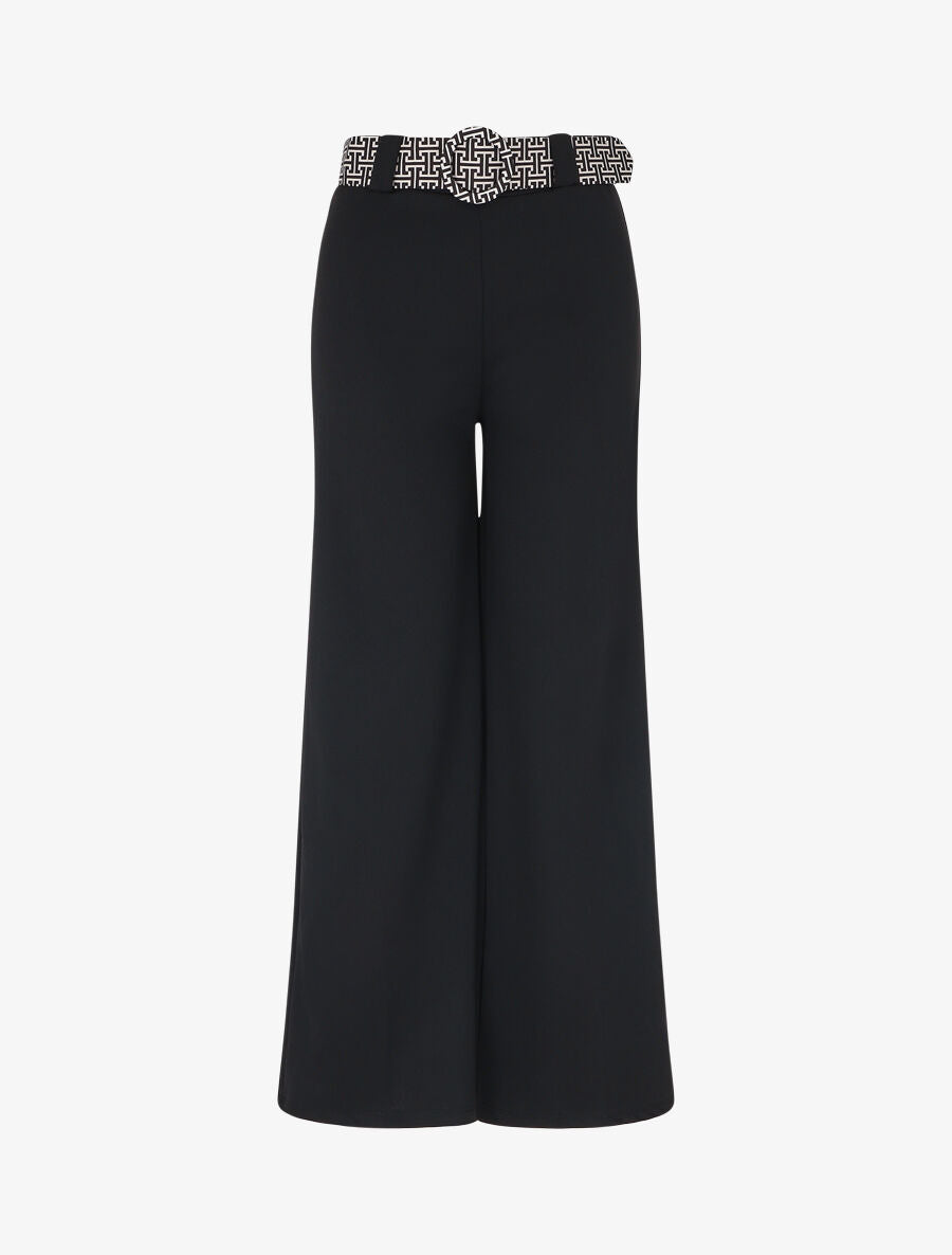 Pantalon ample à taille haute et ceinture stylisée - Noir - 3