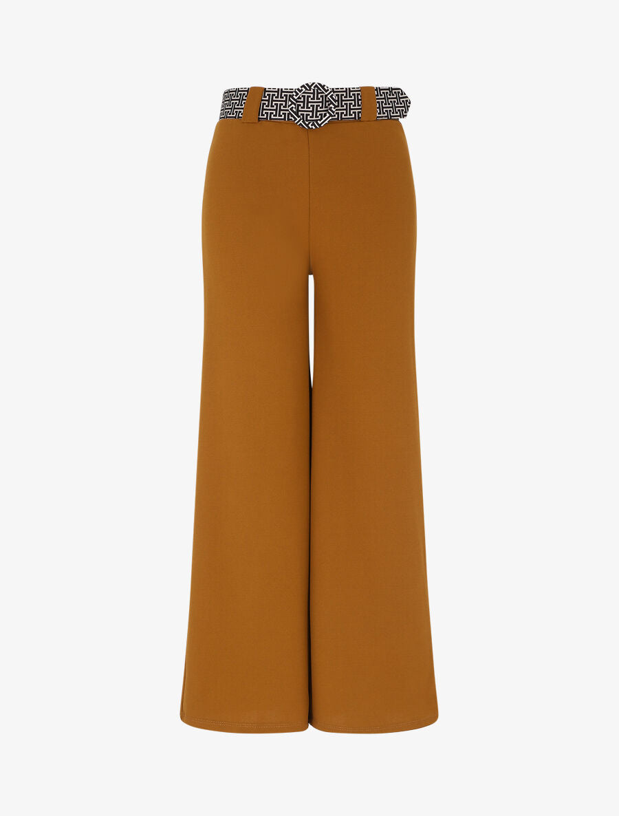 Pantalon ample à taille haute et ceinture stylisée - Camel - 1