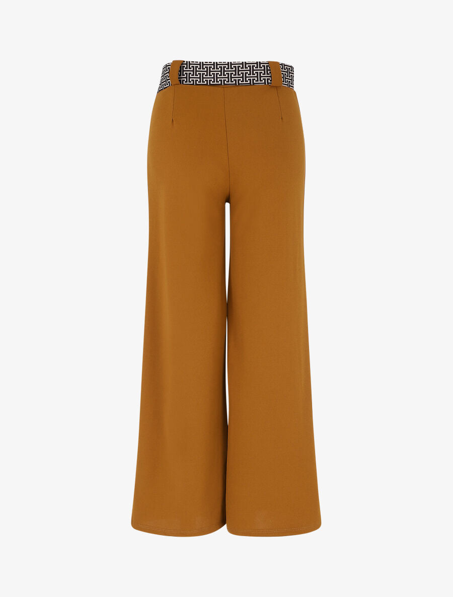 Pantalon ample à taille haute et ceinture stylisée - Camel - 2