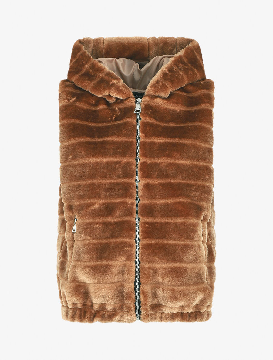 Manteau sans manches en fourrure synthétique - Camel - 5