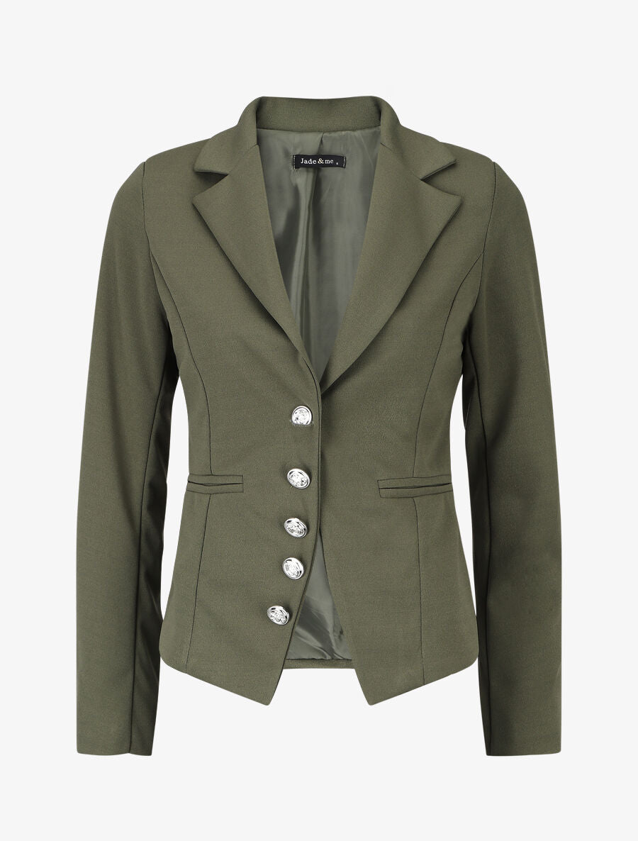 Blazer uni à boutons décoratifs - Kaki - 5